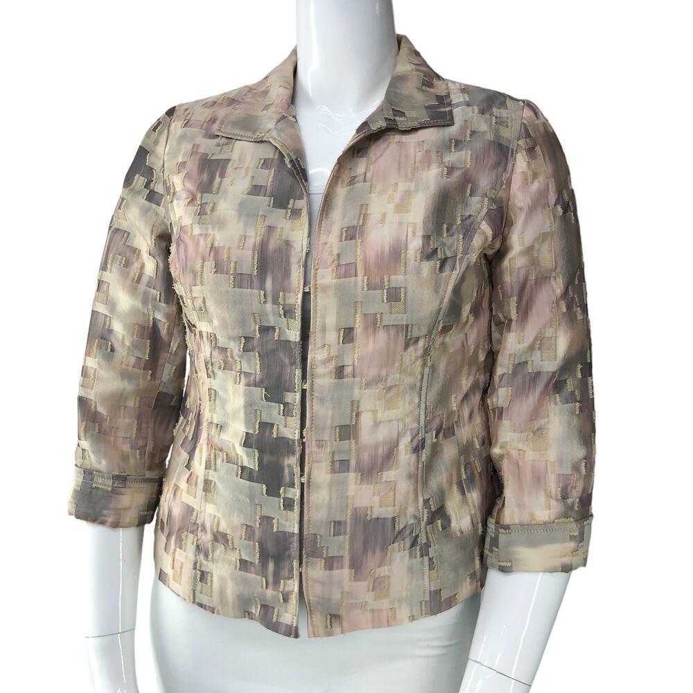 Chicos Womens Size 1 US 8 Elegant Print Petra Jacket Pattern Neutral Multicolor